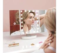 Shein HOMCOM Espejo Maquillaje con Luz, Espejo Tocador Triple, con Aumento 1X/2X/3X, Rotación Libre de 180°, 21 Luces LED, Interruptor Táctil, Fuente de Ali