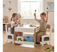 Shein HOMCOM Juego de Mesa y 2 Sillas Infantiles Mesa con Sillas para Niños 3 en 1 con Pizarra Cajones de Tela y Espacio de Almacenamiento para Guardería Sa