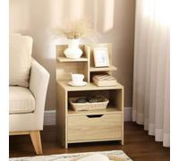 Shein HOMCOM Mesita de Noche de Madera Mesilla de Noche Moderna con Cajón y Estantes de Almacenamiento Mesita Auxiliar para Salón Dormitorio 45x35x73 cm Nat