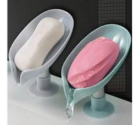 Shein Jabonera con forma de hoja con drenaje automático, soporte de jabón con ventosa fuerte, bandeja de jabón anti-acumulación de agua, suministros para el