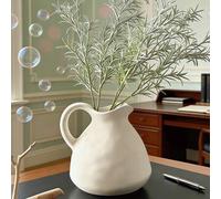 Shein Jarra de agua minimalista blanca para decoración del hogar, jarra decorativa bohemia con asa para exhibición en la mesa, florero versátil para plantas