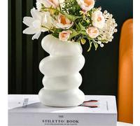 Shein Jarrón de cerámica falsa con diseño espiral estilo nórdico minimalista, decoración creativa para el hogar, arreglo floral para flores secas y frescas,