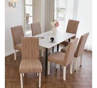 Shein Juego de 1/2/4/6 fundas elásticas de jacquard para sillas de comedor, color oscuro, cobertura total, fundas elásticas, protector de silla de felpa sua