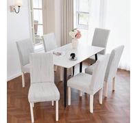 Shein Juego de 1/2/4/6 piezas de fundas elásticas para sillas de comedor de jacquard, color oscuro, cobertura total, protector de silla de terciopelo suave
