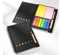 Shein Juego de 1/2/5 cuadernos con soporte para bolígrafo y pegatinas de pestañas de índice de color aleatorio, cuaderno de notas adhesivas con diseño de bo