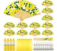 Shein Juego de 1/3/9/15 piezas de abanicos plegables elegantes con patrón de limón para verano, incluye bolsa de gasa exquisita y etiqueta de regalo de agra