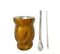 Shein Juego de 1 pieza/3 piezas, Taza de té mate de acero inoxidable de doble pared, 8 oz, incluye taza de té mate aislada, pajita para té mate, cuchara y c
