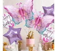 Shein Juego de 1 pieza/5 piezas de globos de papel de aluminio con degradado de mariposa y pentágono para decoraciones de fiestas de cumpleaños, adecuados p