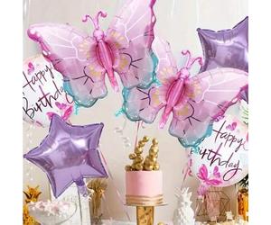 Shein Juego de 1 pieza/5 piezas de globos de papel de aluminio con degradado de mariposa y pentágono para decoraciones de fiestas de cumpleaños, adecuados p