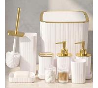 Shein Juego de 10 piezas de accesorios de baño con rayas verticales, kit de accesorios de baño de lujo chapado en oro, universal para el hogar y el hotel