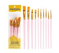 Shein Juego de 10 piezas de brochas de pintura con mango de plástico, set de pinceles para óleo, acuarela, pintura a mano, arte. Posible desbordamiento leve