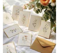 Shein Juego de 10 tarjetas de felicitación artísticas con flores de acuarela con sobres, tarjetas de felicitación en blanco, hermosas tarjetas de notas en b