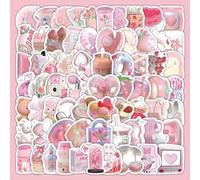Shein Juego de 103 pegatinas estéticas rosas, incluye patrones lindos de donuts, fresas y teléfonos retro, pegatinas soñadoras para niñas, adecuadas para ta