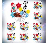 Shein Juego de 11 piezas de globos de números de 40 pulgadas, globo de lámina con sombrero de cohete, globo de estrella, globo de látex amarillo con estampa