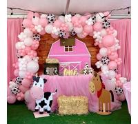 Shein Juego de 113 piezas de arco de globos con diseño de vaca en rosa y blanco, que incluye globos de látex con estampado de vaca y globos con forma de ter