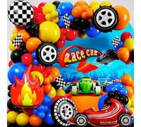 Shein Juego de 113 piezas de guirnalda de globos de carreras, que incluye globos de látex rojos, amarillos, negros, azules, naranjas y llamas, neumáticos, g