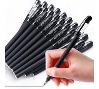 Shein Juego de 12 bolígrafos negros de gran capacidad, tinta negra, diseño de agarre suave y cómodo de secado rápido, punta fina de 0,5 mm, escritura suave,