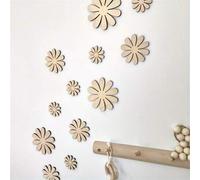 Shein Juego de 12 piezas/24 piezas de pegatinas de pared de flores de margarita de madera, calcomanías de pared de madera nórdica autoadhesivas para decorac