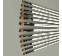Shein Juego de 12 pinceles de dibujo con punta semicircular, juego de pinceles de pintura de madera simple para estudiantes de vuelta a la escuela, vuelta a