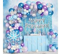 Shein Juego de 134 piezas para arco de guirnalda de globos de Frozen, incluye 1*2m cortina de flecos, decoración de copos de nieve, acentos de perlas, globo