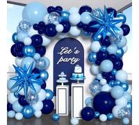 Shein Juego de 135 piezas de arco de guirnalda de globos azules, decoración para fiesta de cumpleaños de niños y vuelta a la escuela, baby shower, globos de