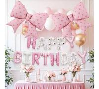 Shein Juego de 15 piezas/Set de globos de lámina rosa para cumpleaños, incluye globos con letras de Feliz Cumpleaños, globos con lazos rosas, adecuado para