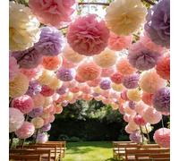 Shein Juego de 16 bolas de papel de colores, decoración colgante de arte de papel macaron, suministros para bodas, decoración de techo, estilo bohemio, adec