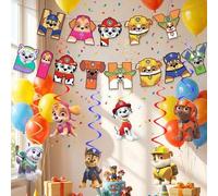 Shein Juego de 19 piezas de vajilla desechable con tema de Paw Patrol, vajilla sin recubrimiento, (guirnalda, decoraciones colgantes en espiral), adecuado p