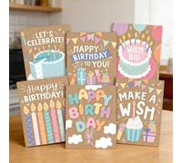 Shein Juego de 2/12/24 tarjetas de cumpleaños, incluye sobres de papel kraft, 6 diseños de texto únicos & ilustraciones coloridas, tarjetas de papel de cali
