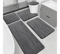 Shein Juego de 2/3/5 alfombrillas de baño con forma ondulada - Alfombra de baño de espuma de memoria, altamente absorbente y antideslizante para baño, bañer