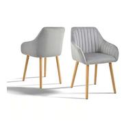 Shein Juego de 2/4/6 sillas de comedor nórdicas de Terciopelo - Silla tapizada moderna con reposabrazos y patas de madera para cocina, salón y tocador, Gris