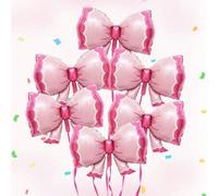 Shein Juego de 2/6 globos de lámina con lazo rosa, adecuado para fiesta de cumpleaños, fiesta de un año, decoración de habitación sorpresa, decoraciones de