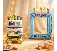 Shein Juego de 2 globos de papel de aluminio Happy Birthday, globo de película de poliéster con forma de estrella de 2 capas para pastel, globo inflable azu