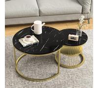 Shein Juego de 2 mesas de centro redondas, mesa de centro de mármol, mesa de sofá, juego de mesa auxiliar, mesa de sofá con estructura de metal y tablero de