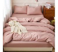 Shein Juego de 2 o 3 piezas de funda nórdica reversible de color rosa claro liso (1 funda nórdica y 1/2 fundas de almohada), juego de ropa de cama de tela t