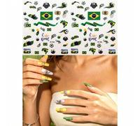 Shein Juego de 2 piezas de calcomanías para uñas con tema de la Copa del Mundo de Brasil, elementos de fútbol + bandera nacional, pegatinas de decoración de