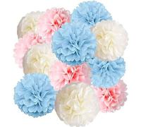 Shein Juego de 24/12 piezas de bolas de flores de papel, azul/rosa/blanco crema, decoración de bolas de flores de papel, decoración de boda y fiesta, decora