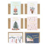 Shein Juego de 24 piezas/12 sets de tarjetas de felicitación navideñas, 6 diseños navideños diferentes, tarjetas de fiesta de Feliz Navidad, tarjetas de bue