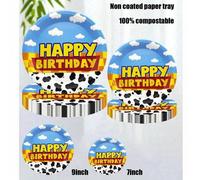 Shein Juego de 24 platos de papel con diseño de nubes de cielo de dibujos animados, vajilla desechable de 7/9 pulgadas, suministros para fiestas para picnic