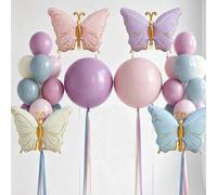 Shein Juego de 26 globos con tema de mariposa, incluye globos de lámina de mariposa grandes en crema, azul, rosa y púrpura, globos de látex de 36 pulgadas e