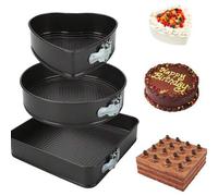 Shein Juego de 3 moldes para pasteles Hedrix, formas circulares, cuadradas y de corazón, con revestimiento antiadherente, bandeja de horneado de acero con m