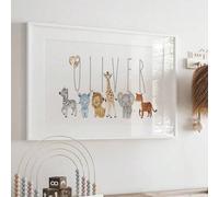 Shein Juego de 3 piezas de arte personalizado para guardería con animales verdes, jirafa, león y elefante, nombre personalizado, arte de pared para guarderí