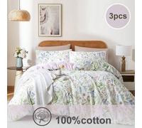 Shein Juego de 3 piezas de funda nórdica de algodón 100% fresco y cómodo con estampado para primavera/verano, decoración de dormitorio, ropa de cama, suave
