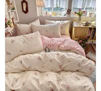 Shein Juego de 3 piezas de funda nórdica estilo coreano con estampado floral, ropa de cama de fibra lavada suave, reversible, 1 funda nórdica con 2 fundas d