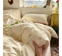 Shein Juego de 3 piezas de funda nórdica floral coreana, ropa de cama de fibra lavada suave, reversible, 1 funda nórdica con 2 fundas de almohada, sin relle