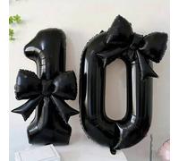 Shein Juego de 3 piezas que incluye globos con números azules y globos con lazos azules con puntos de pegamento, juego mixto, decoración para fiesta de cump