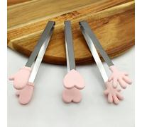 Shein Juego de 3 pinzas mini para postres de acero inoxidable con forma de corazón rosa/guantes/palma, pinzas antideslizantes de silicona para hornear pan/c