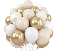 Shein Juego de 30/50/70 piezas de arco de globos para fiesta en blanco y dorado, globos de látex engrosados de 12/10/5 pulgadas en blanco y dorado, globos b