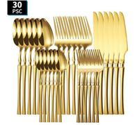 Shein Juego de 30 piezas de cubertería de acero inoxidable con forma de cintura, decoración del hogar, regalo de Año Nuevo