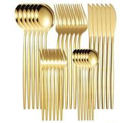 Shein Juego de 30 piezas de cubertería de acero inoxidable para Navidad, que incluye cuchillos, tenedores, cucharas y cucharillas de postre, adecuado para c